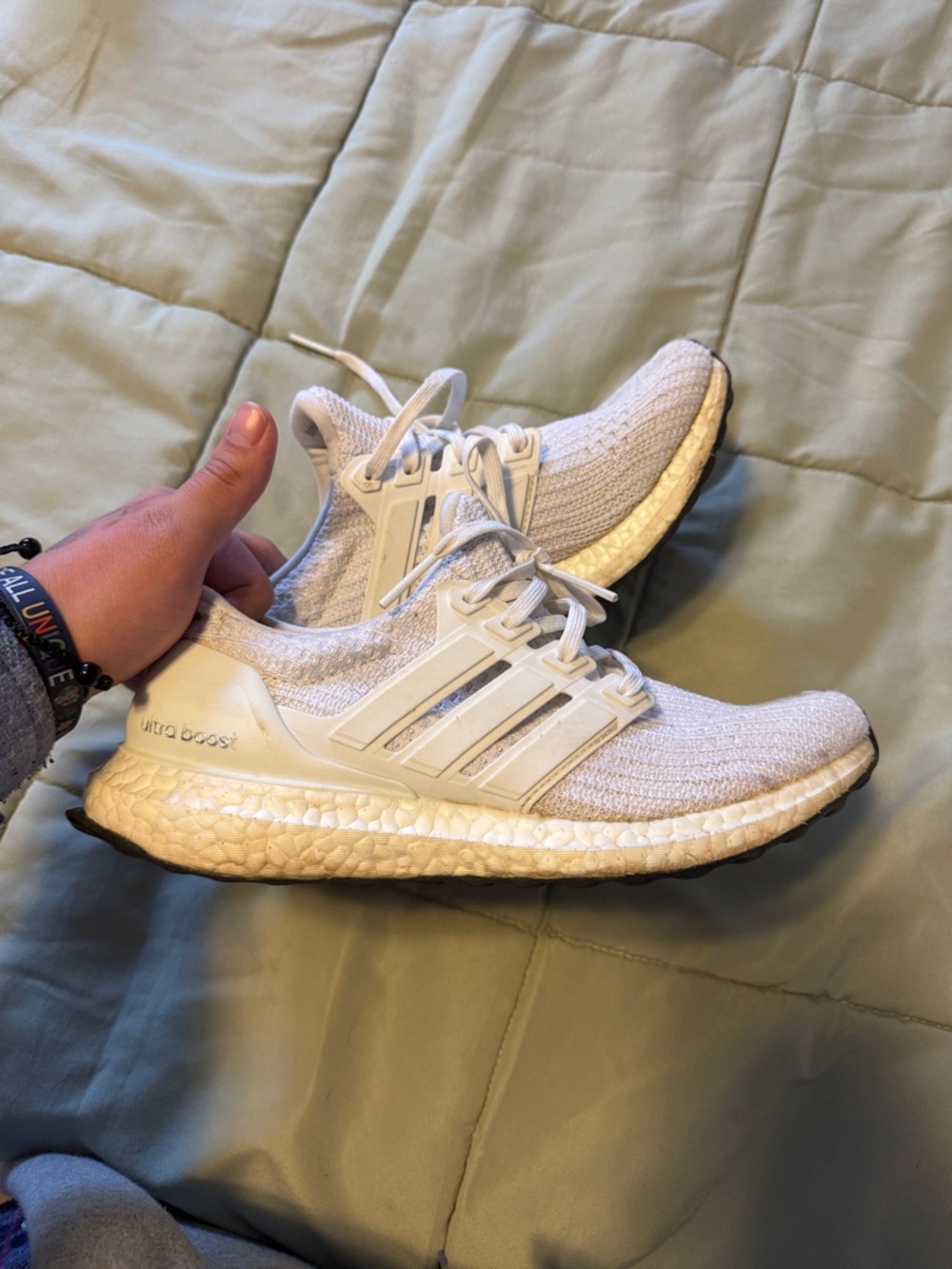 adidas White Ultra Boost Knit Running Sneakers